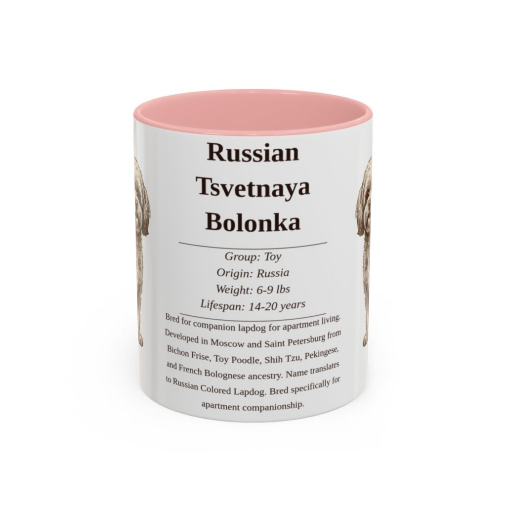 11oz-russian-tsvetnaya-bolonka-mug-writeup-pink 11oz Russian Tsvetnaya Bolonka Mug, Pink, front view