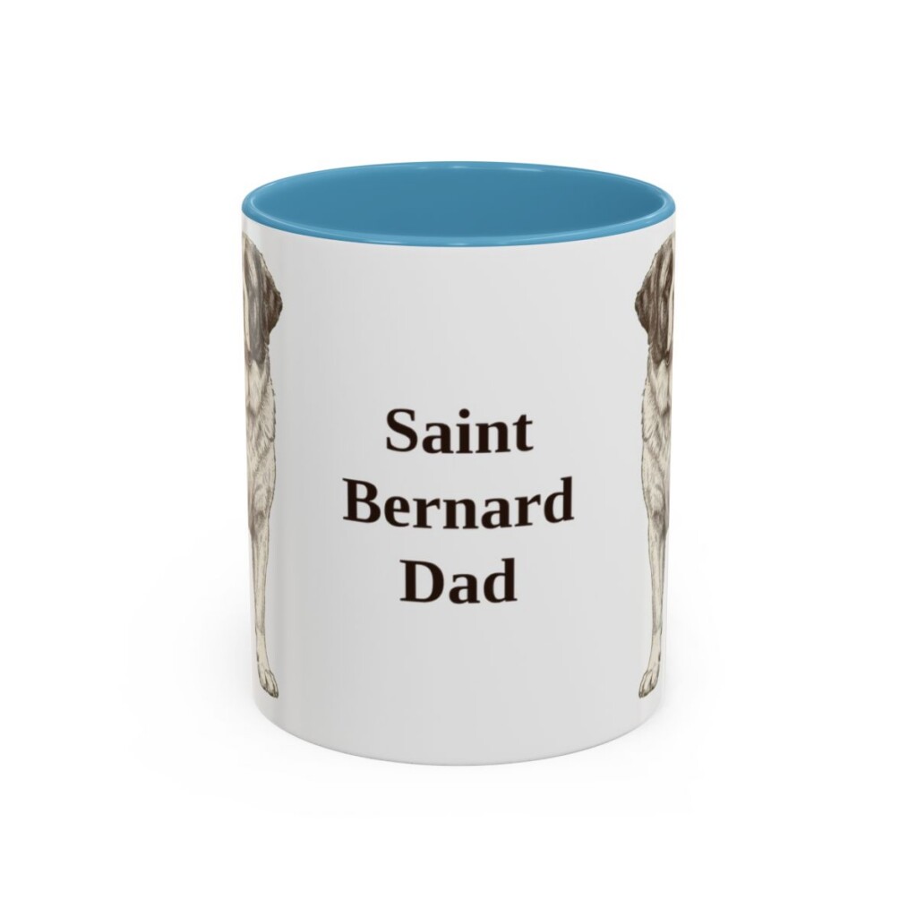 11oz Saint Bernard Dog Dad Mug, Light Blue, front view
