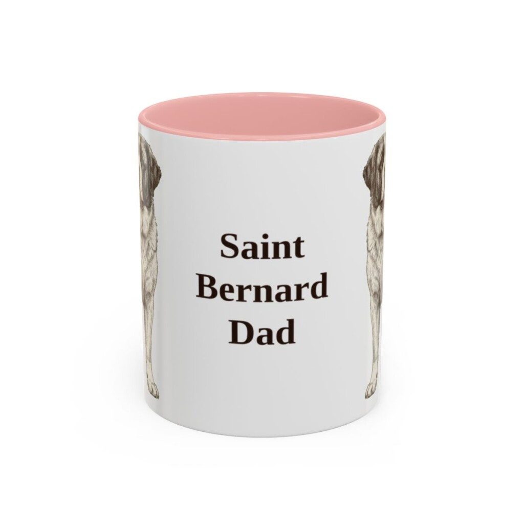 11oz Saint Bernard Dog Dad Mug, Pink, front view