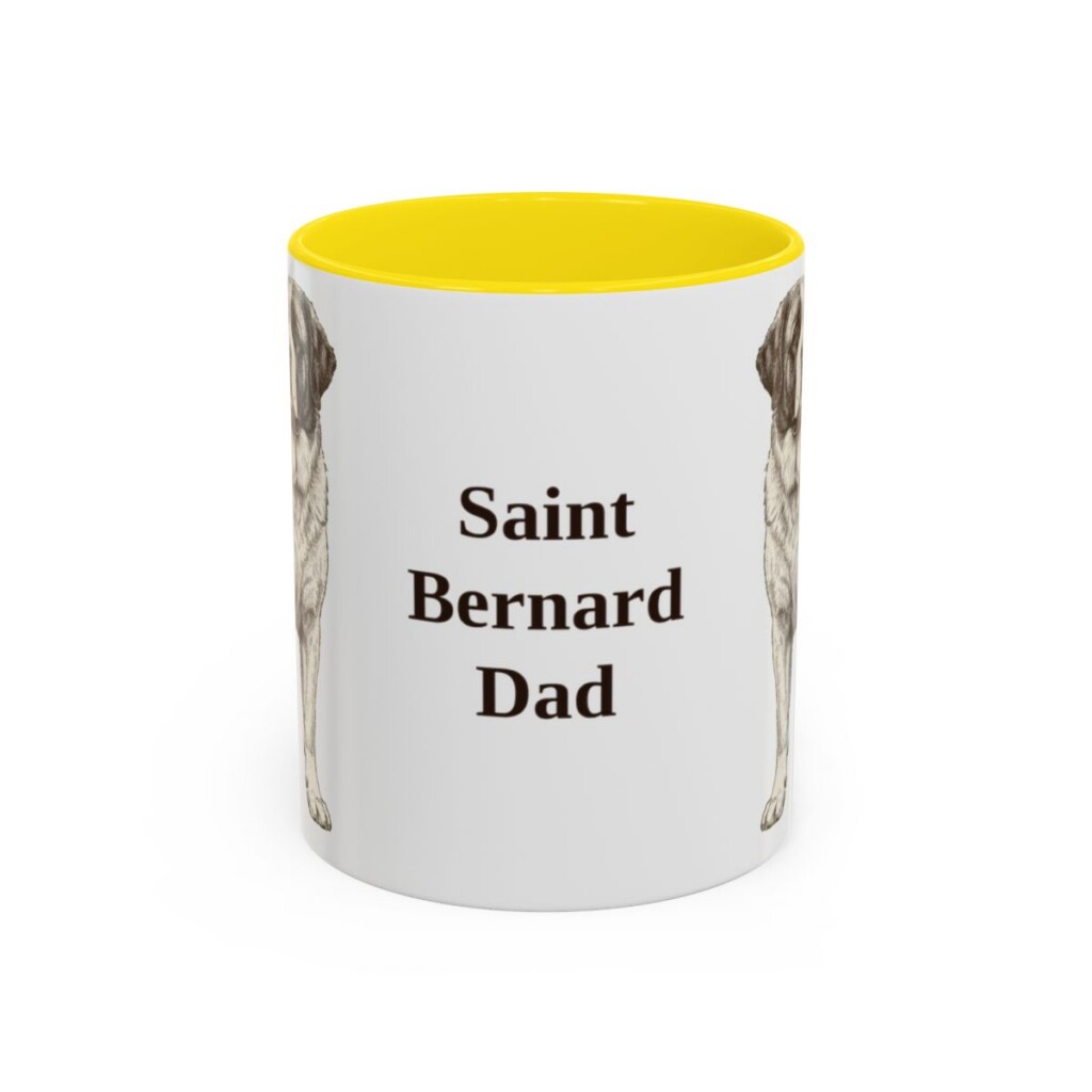 11oz Saint Bernard Dog Dad Mug, Yellow, front view