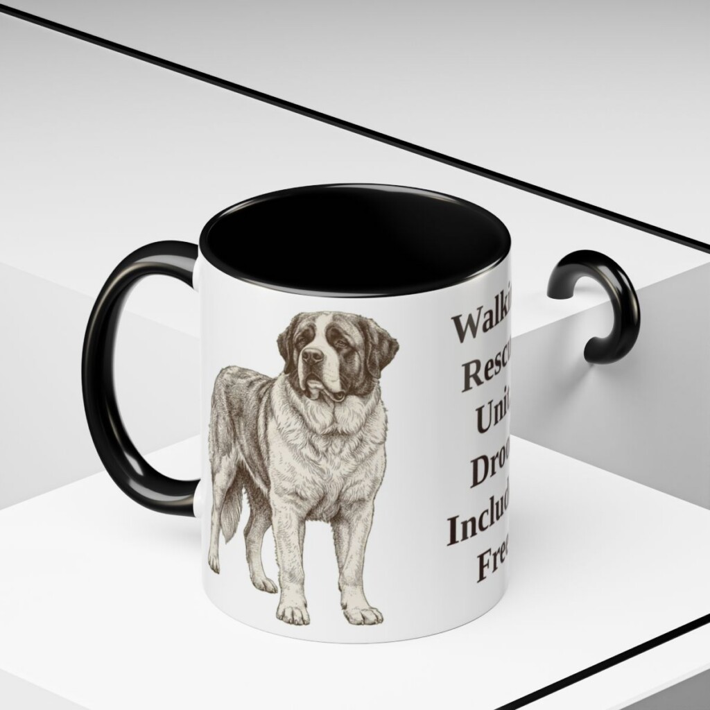 11oz-saint-bernard-mug-humor-black-context-2 11oz Funny Saint Bernard Mug, Black, lifestyle photo