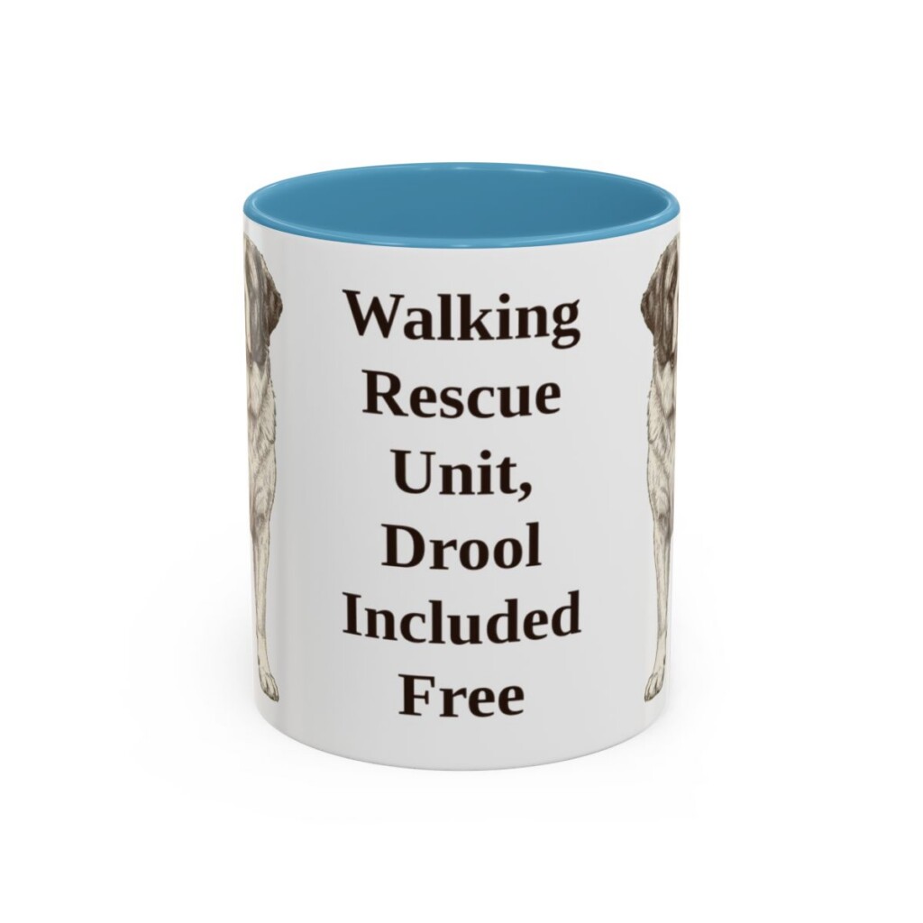 11oz-saint-bernard-mug-humor-light-blue 11oz Funny Saint Bernard Mug, Light Blue, front view
