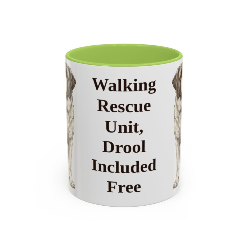 11oz-saint-bernard-mug-humor-light-green 11oz Funny Saint Bernard Mug, Light Green, front view