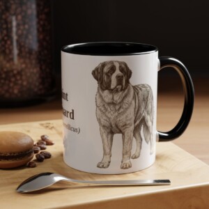 11oz Saint Bernard Latin Mug, Black, lifestyle photo