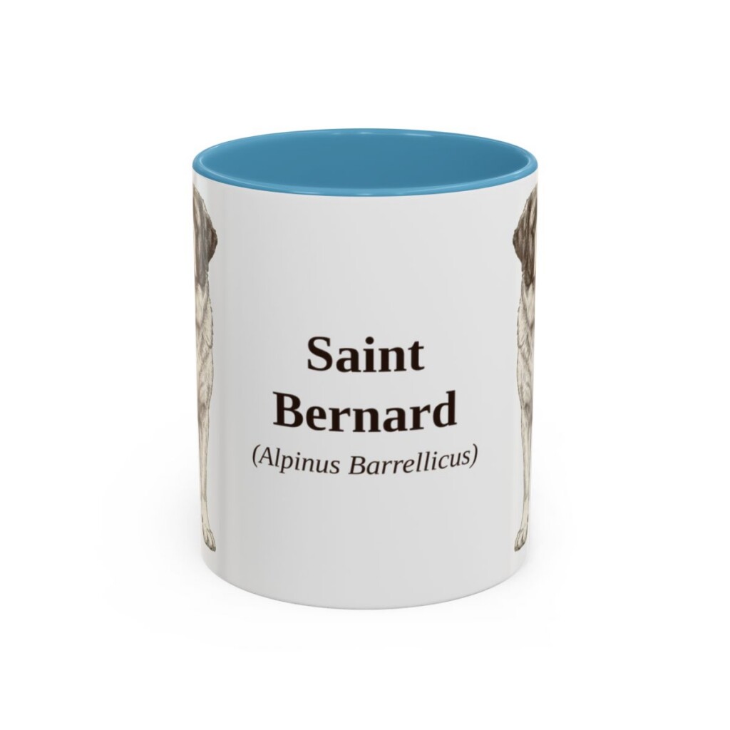 11oz Saint Bernard Latin Mug, Light Blue, front view