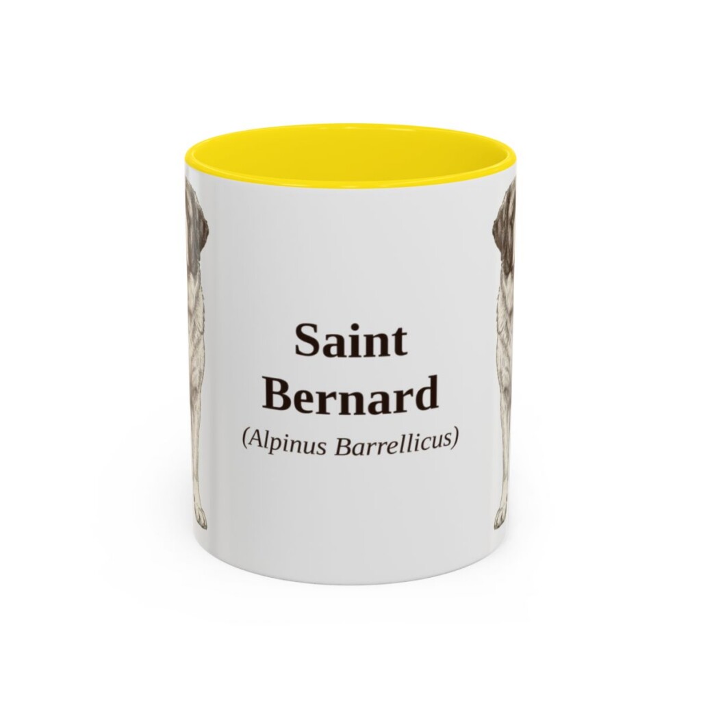 11oz Saint Bernard Latin Mug, Yellow, front view
