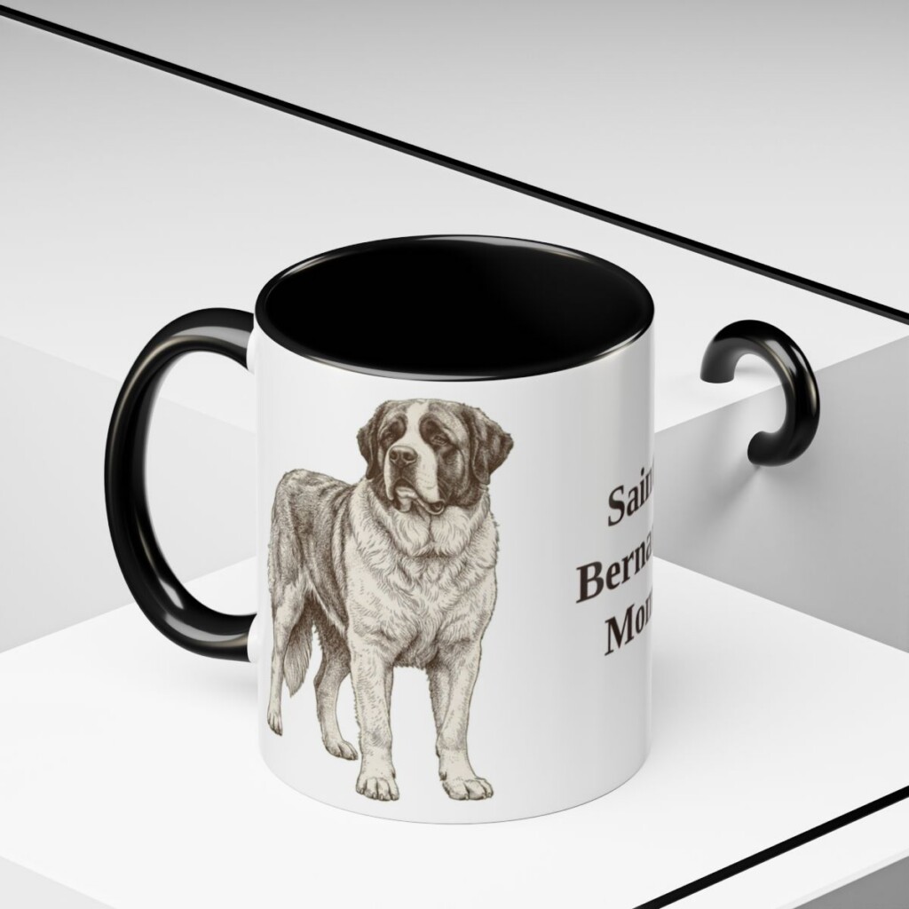 11oz Saint Bernard Dog Mom Mug, Black, lifestyle photo