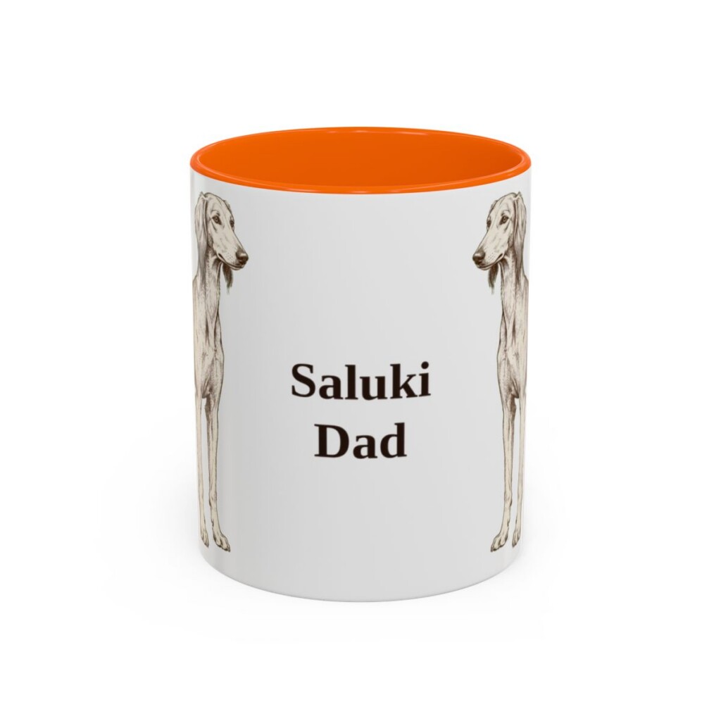 11oz Saluki Dog Dad Mug, Orange, front view