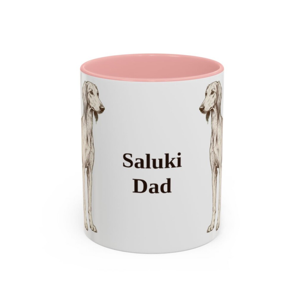 11oz Saluki Dog Dad Mug, Pink, front view