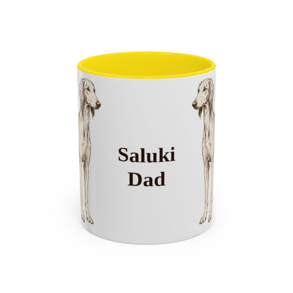 11oz Saluki Dog Dad Mug, Yellow, front view