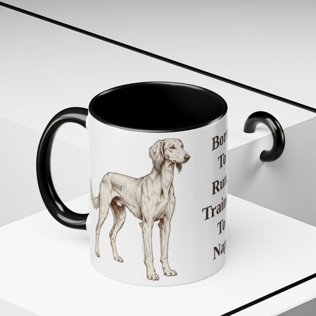 11oz Funny Saluki Mug, Black, lifestyle photo