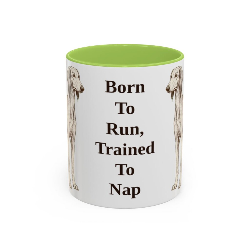 11oz Funny Saluki Mug, Light Green, front view