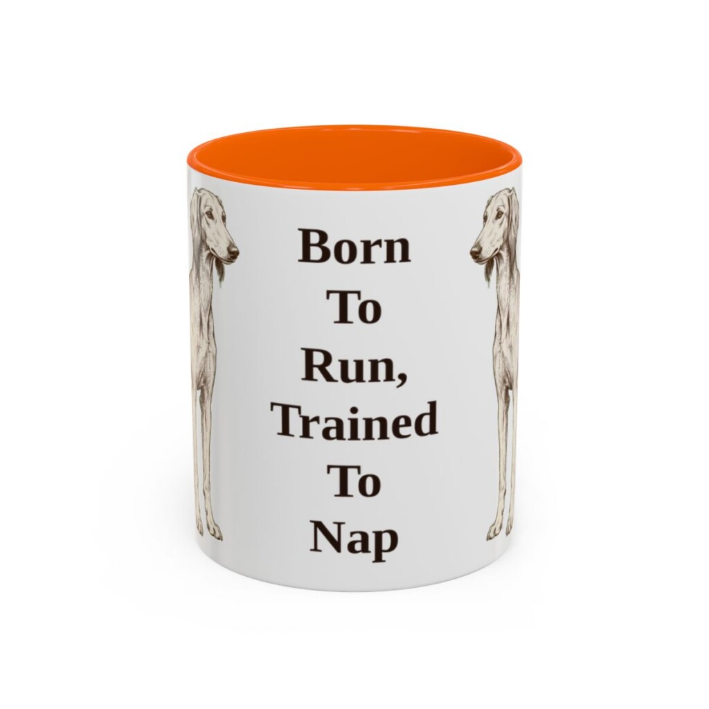 11oz Funny Saluki Mug, Orange, front view