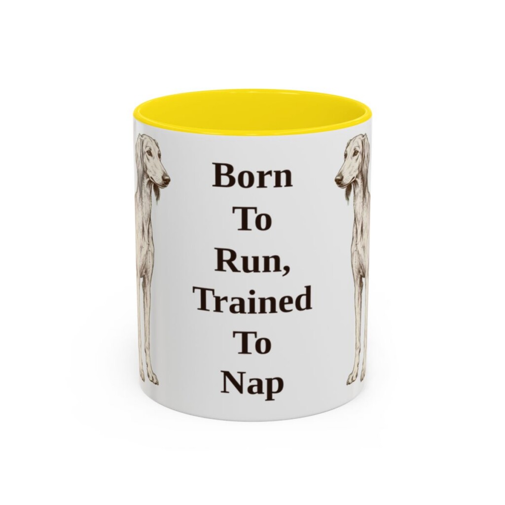 11oz Funny Saluki Mug, Yellow, front view