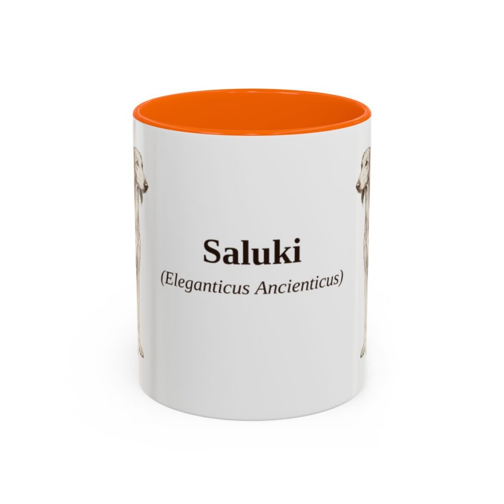 11oz Saluki Latin Mug, Orange, front view
