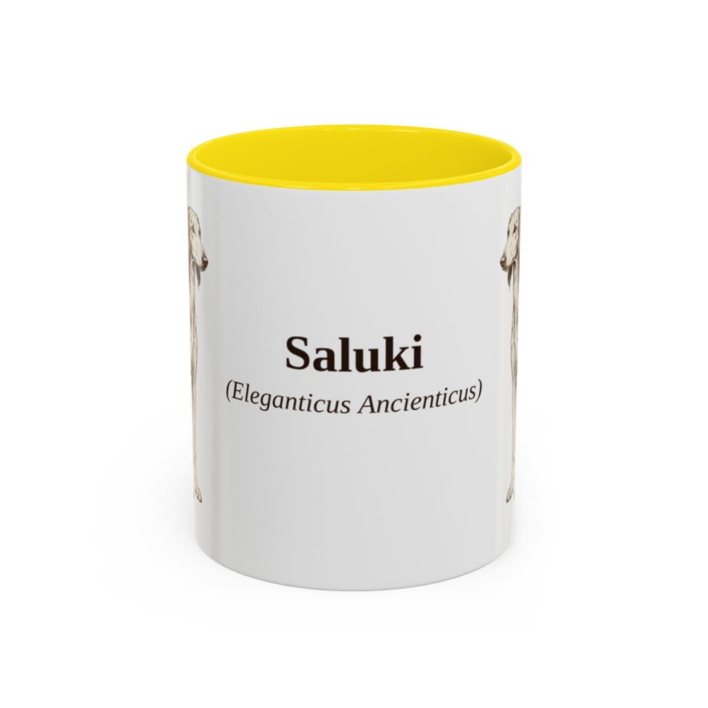 11oz Saluki Latin Mug, Yellow, front view