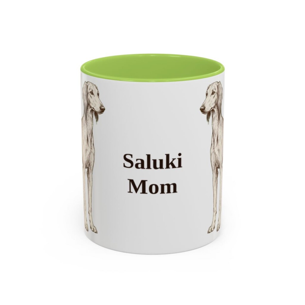 11oz Saluki Dog Mom Mug, Light Green, front view