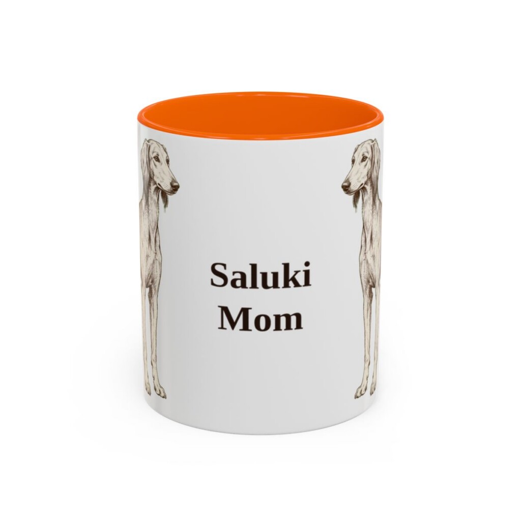 11oz Saluki Dog Mom Mug, Orange, front view