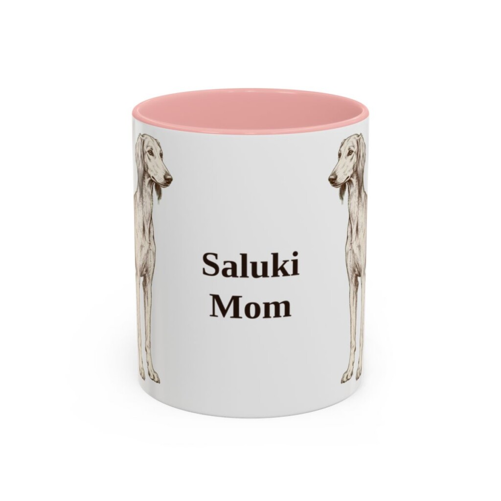 11oz Saluki Dog Mom Mug, Pink, front view