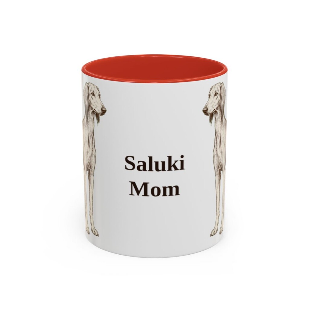 11oz Saluki Dog Mom Mug, Red, front view