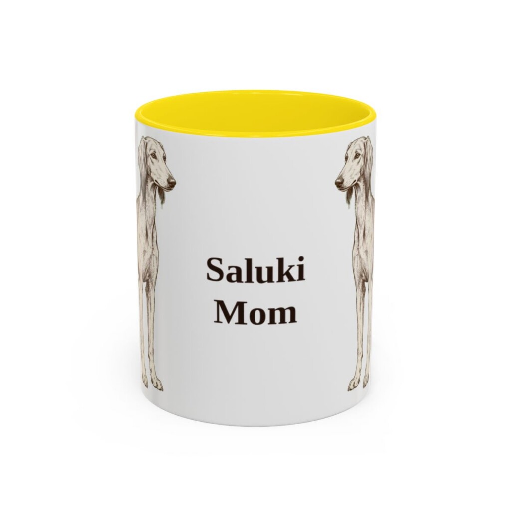 11oz Saluki Dog Mom Mug, Yellow, front view