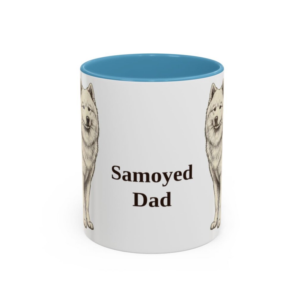 11oz-samoyed-mug-dad-light-blue 11oz Samoyed Dog Dad Mug, Light Blue, front view