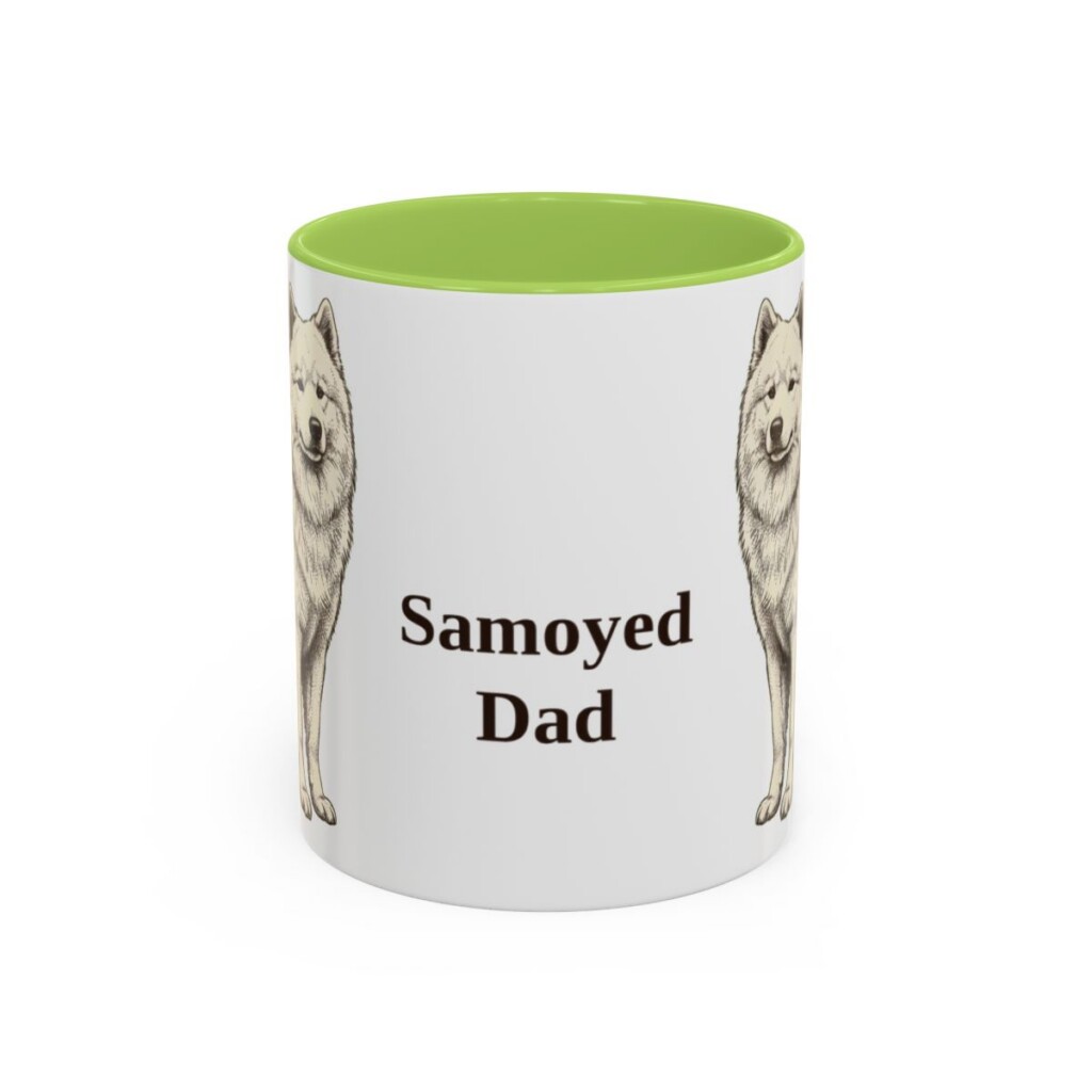 11oz-samoyed-mug-dad-light-green 11oz Samoyed Dog Dad Mug, Light Green, front view