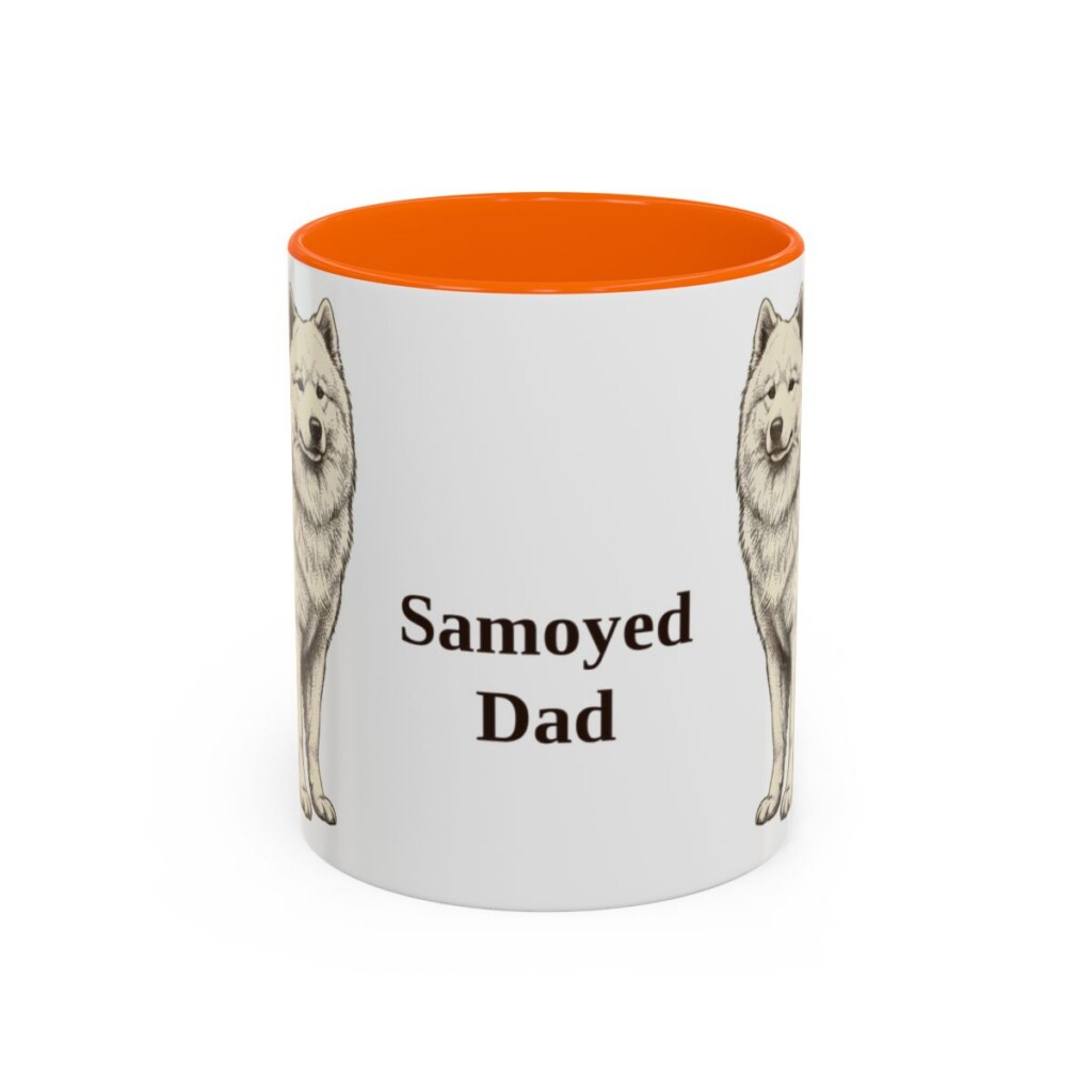 11oz-samoyed-mug-dad-orange 11oz Samoyed Dog Dad Mug, Orange, front view