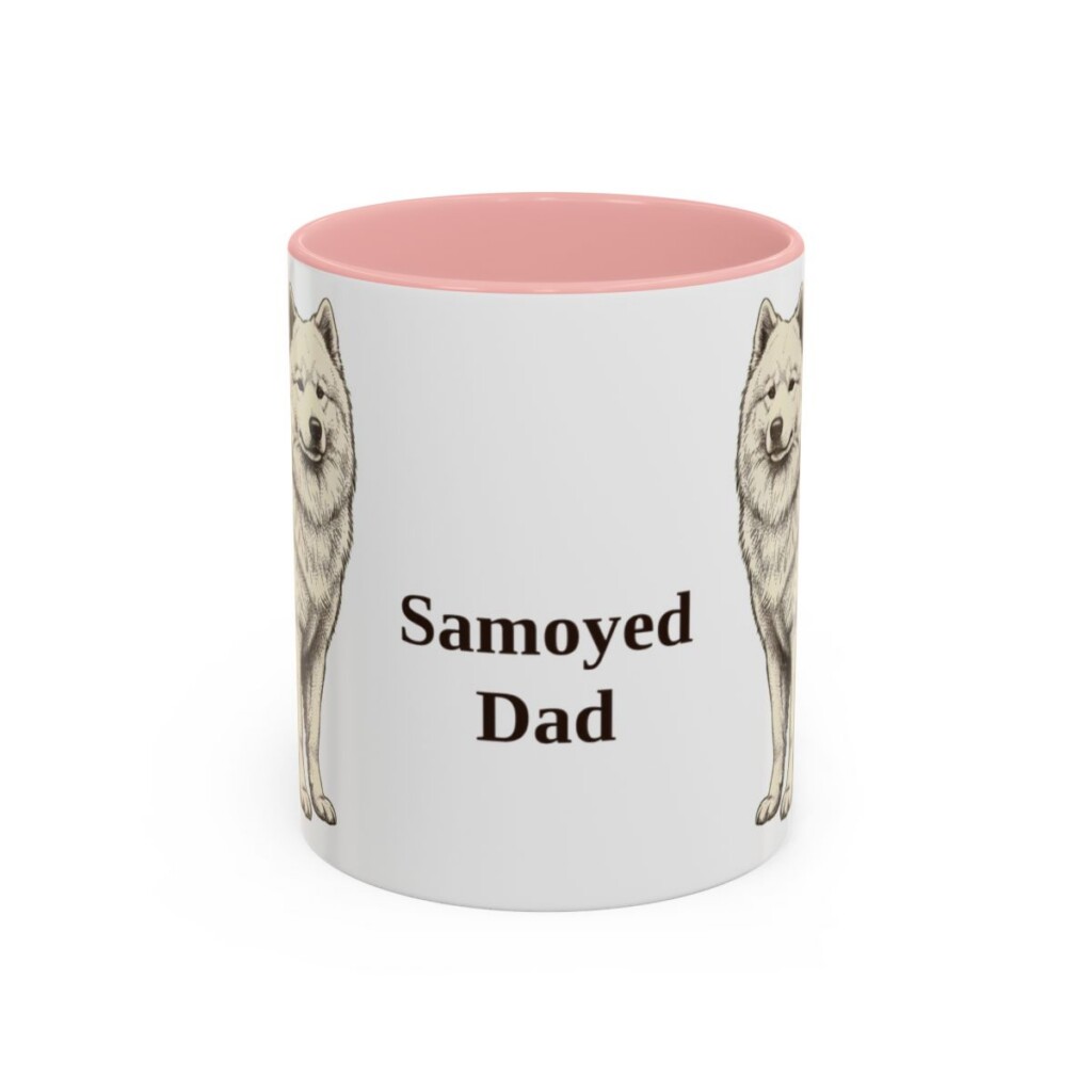 11oz-samoyed-mug-dad-pink 11oz Samoyed Dog Dad Mug, Pink, front view