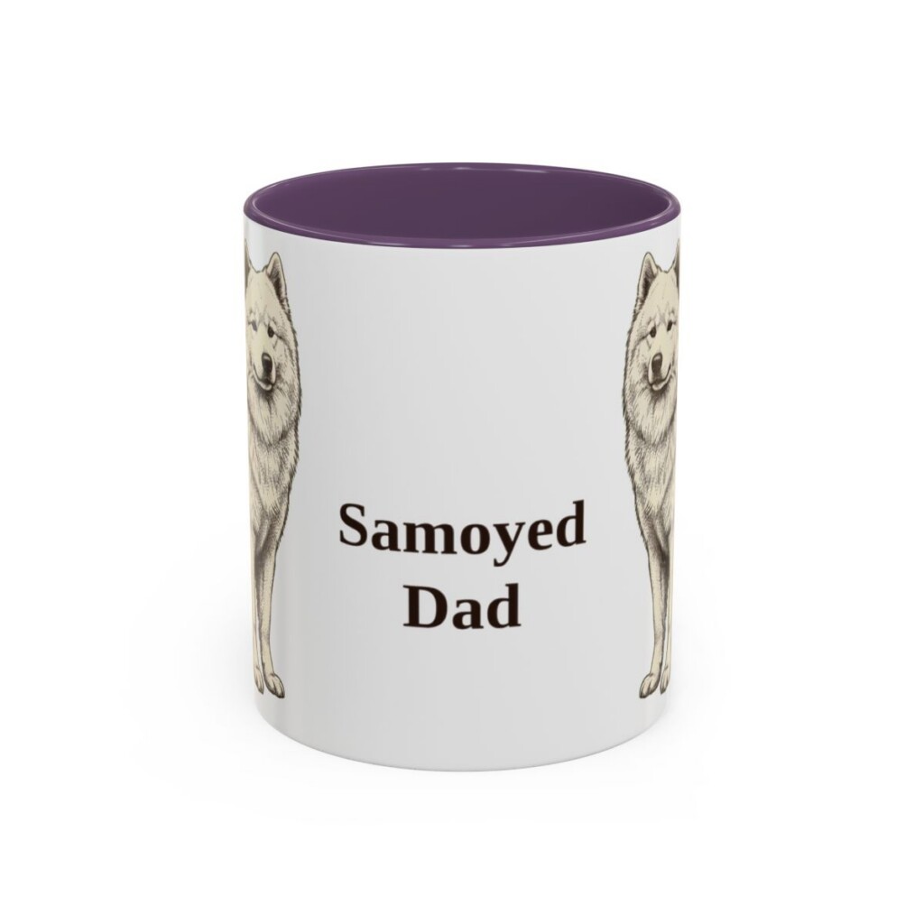 11oz-samoyed-mug-dad-purple 11oz Samoyed Dog Dad Mug, Purple, front view