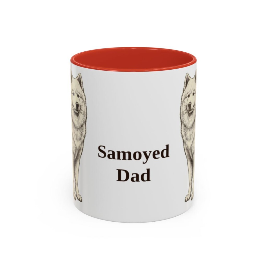 11oz-samoyed-mug-dad-red 11oz Samoyed Dog Dad Mug, Red, front view