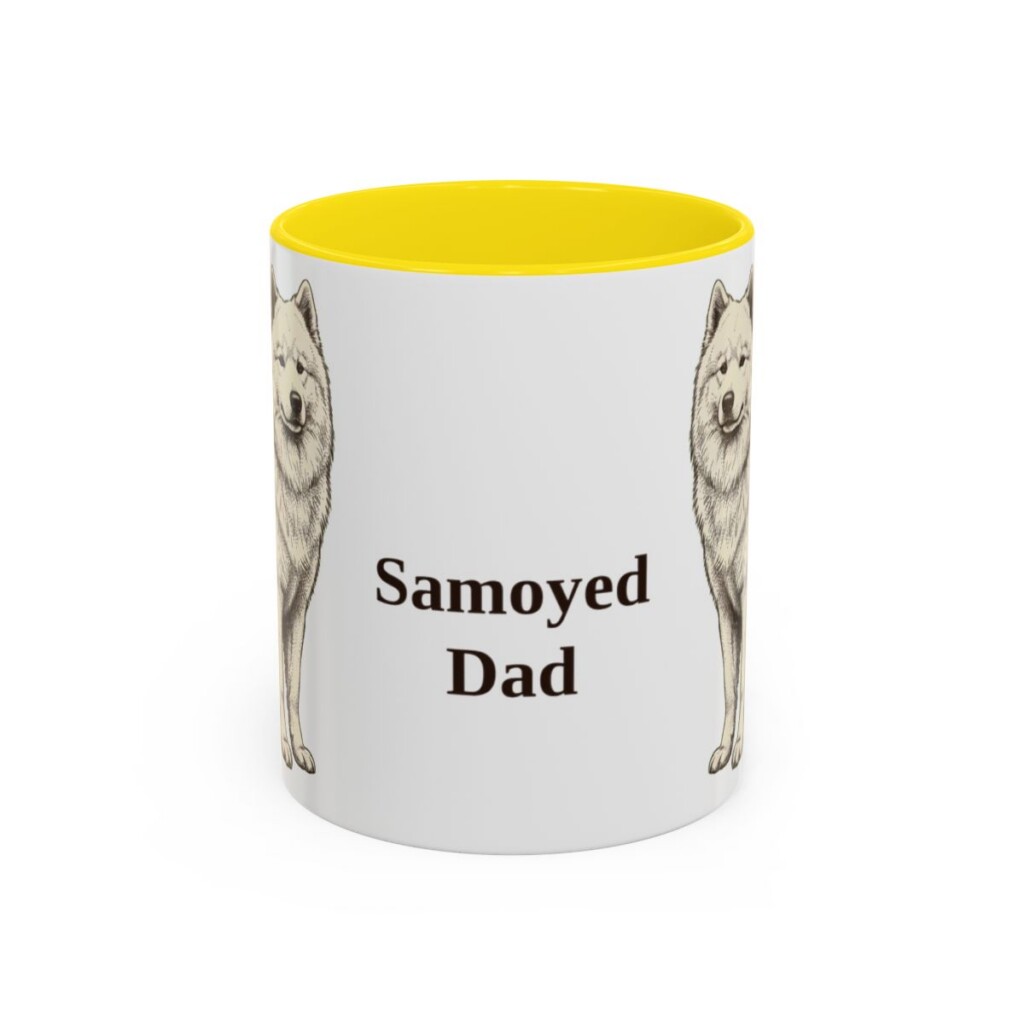 11oz-samoyed-mug-dad-yellow 11oz Samoyed Dog Dad Mug, Yellow, front view