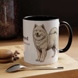 11oz Samoyed Latin Mug, Black, lifestyle photo