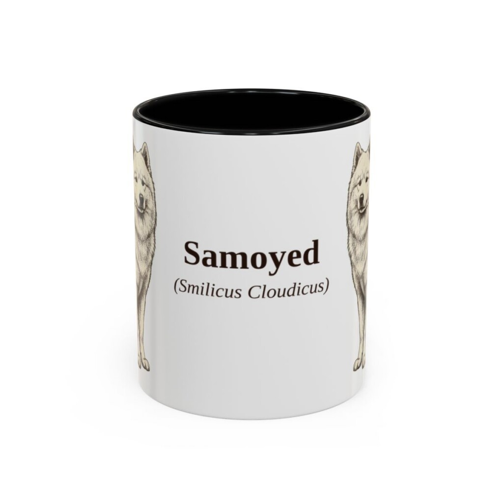 11oz-samoyed-mug-latin-black-front 11oz Samoyed Latin Mug, Black, front view