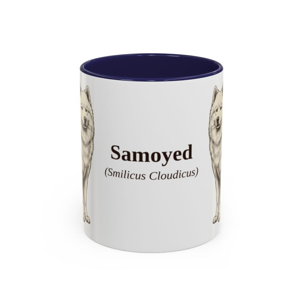 11oz-samoyed-mug-latin-navy 11oz Samoyed Latin Mug, Navy, front view