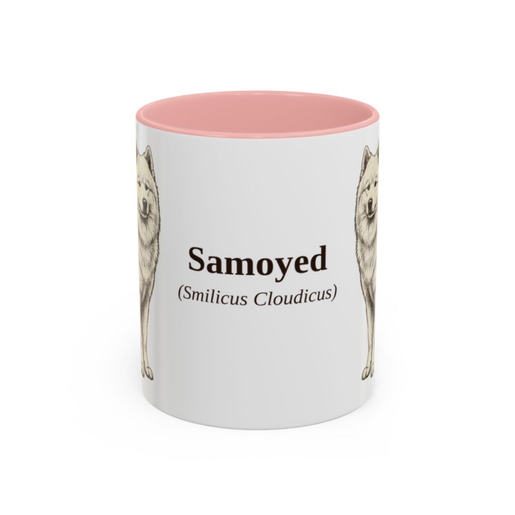 11oz-samoyed-mug-latin-pink 11oz Samoyed Latin Mug, Pink, front view