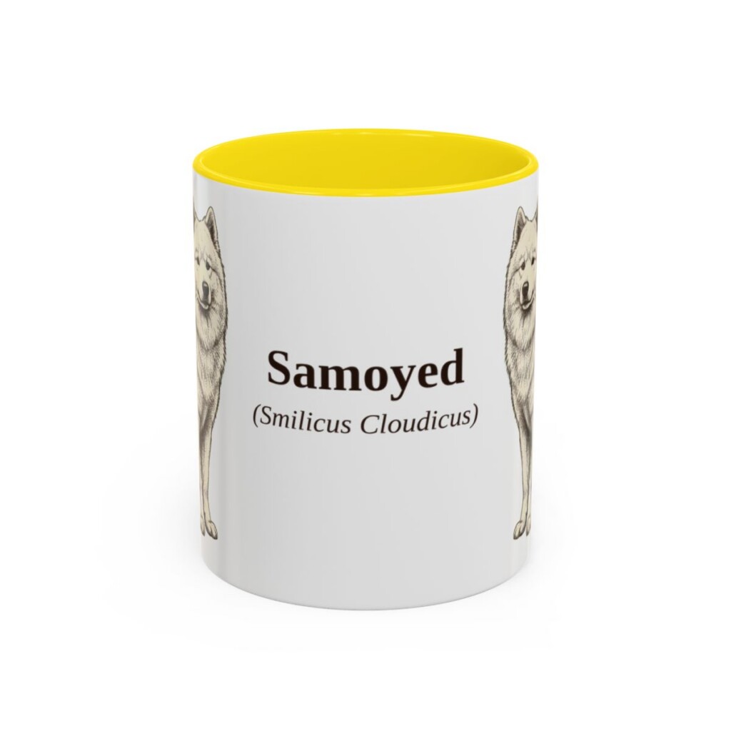 11oz-samoyed-mug-latin-yellow 11oz Samoyed Latin Mug, Yellow, front view