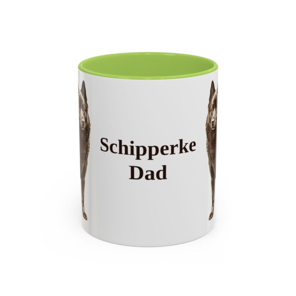 11oz Schipperke Dog Dad Mug, Light Green, front view
