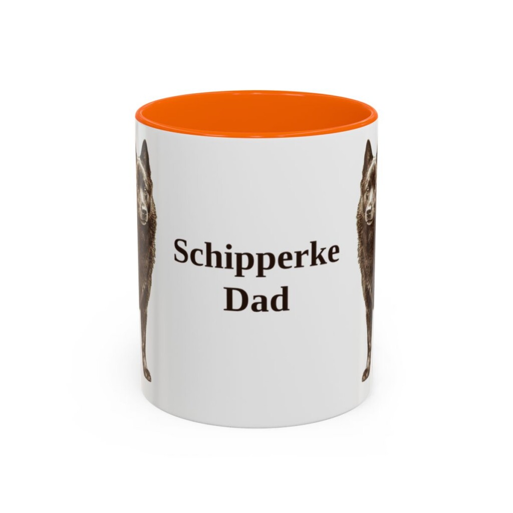 11oz Schipperke Dog Dad Mug, Orange, front view