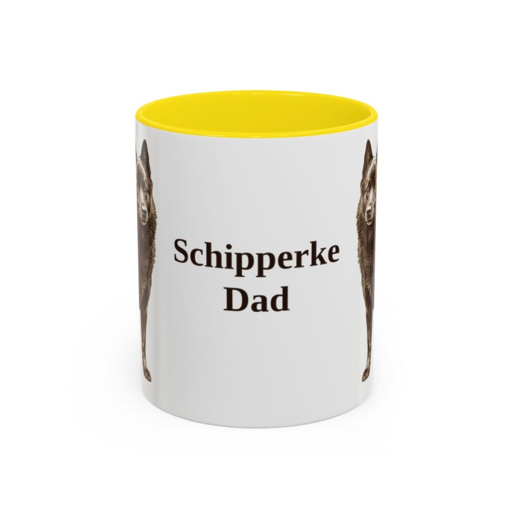 11oz Schipperke Dog Dad Mug, Yellow, front view