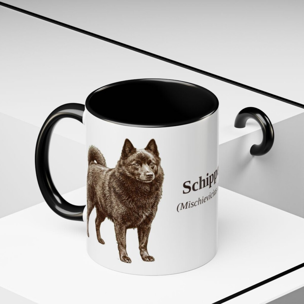 11oz Schipperke Latin Mug, Black, lifestyle photo