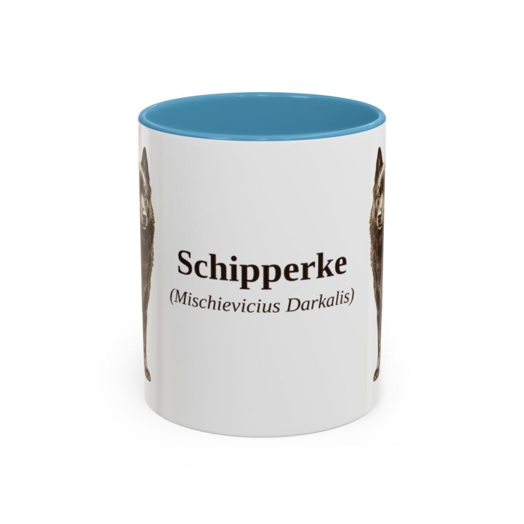 11oz Schipperke Latin Mug, Light Blue, front view