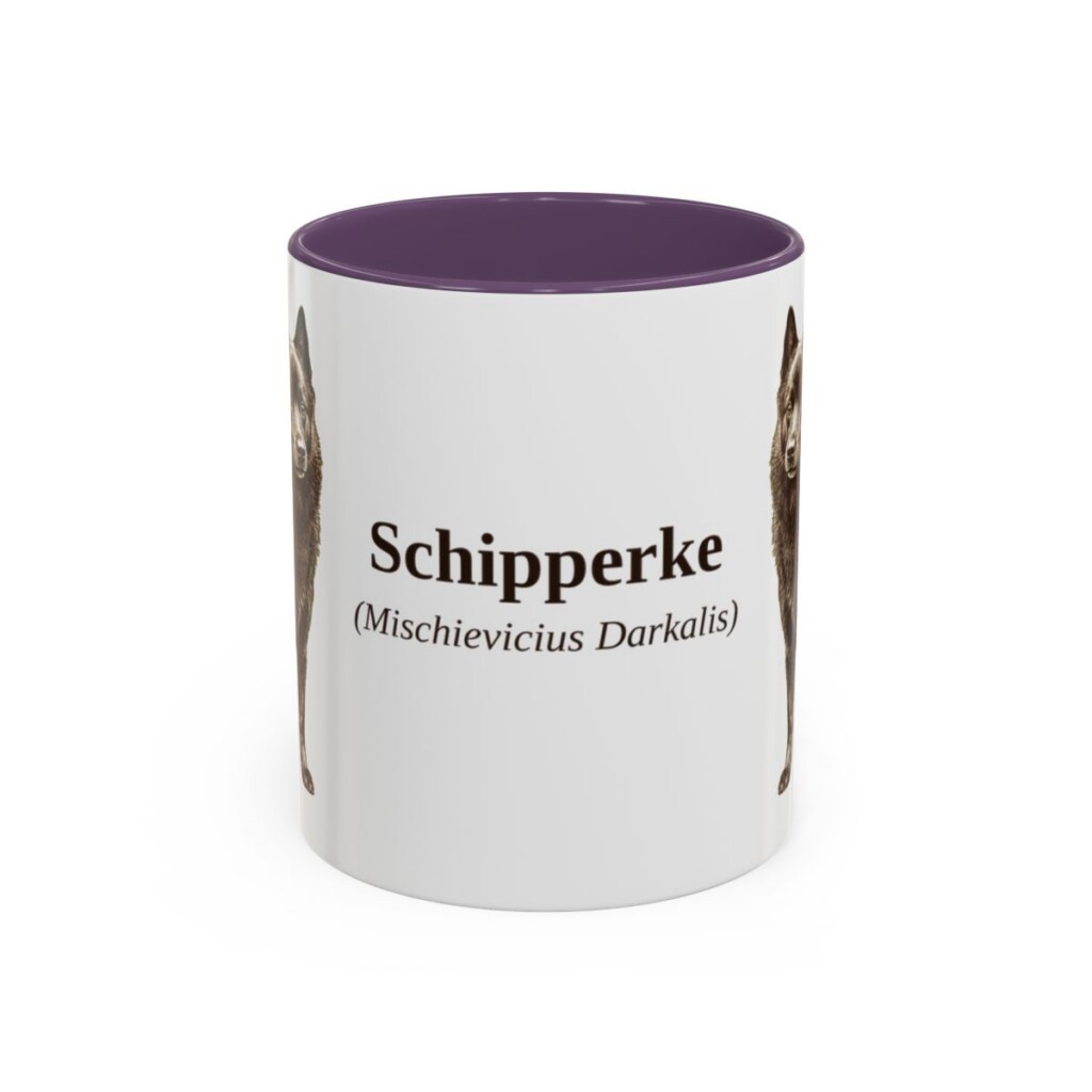 11oz Schipperke Latin Mug, Purple, front view