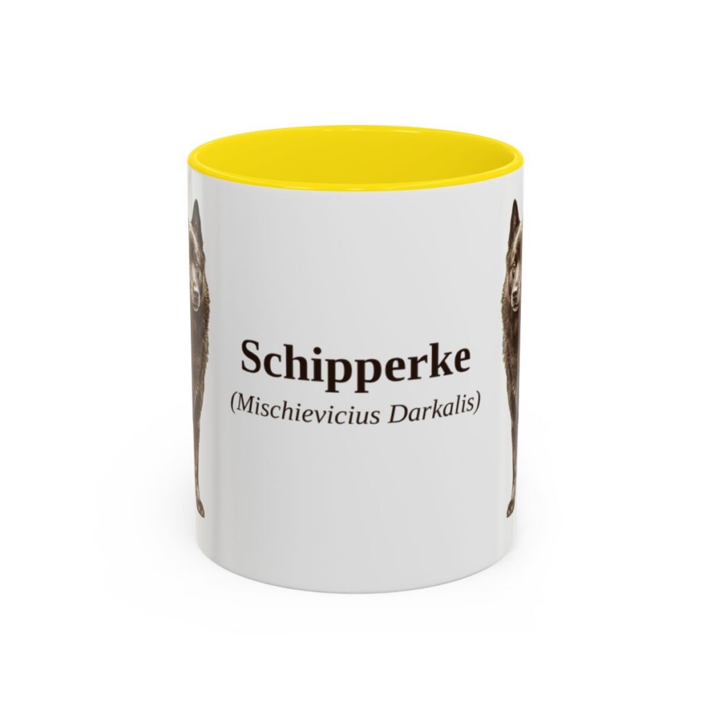 11oz Schipperke Latin Mug, Yellow, front view