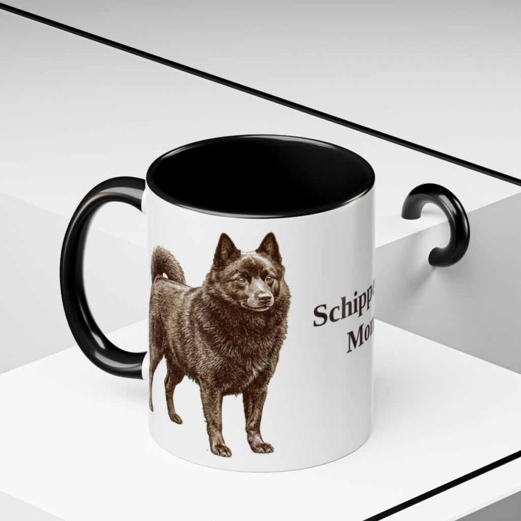 11oz Schipperke Dog Mom Mug, Black, lifestyle photo