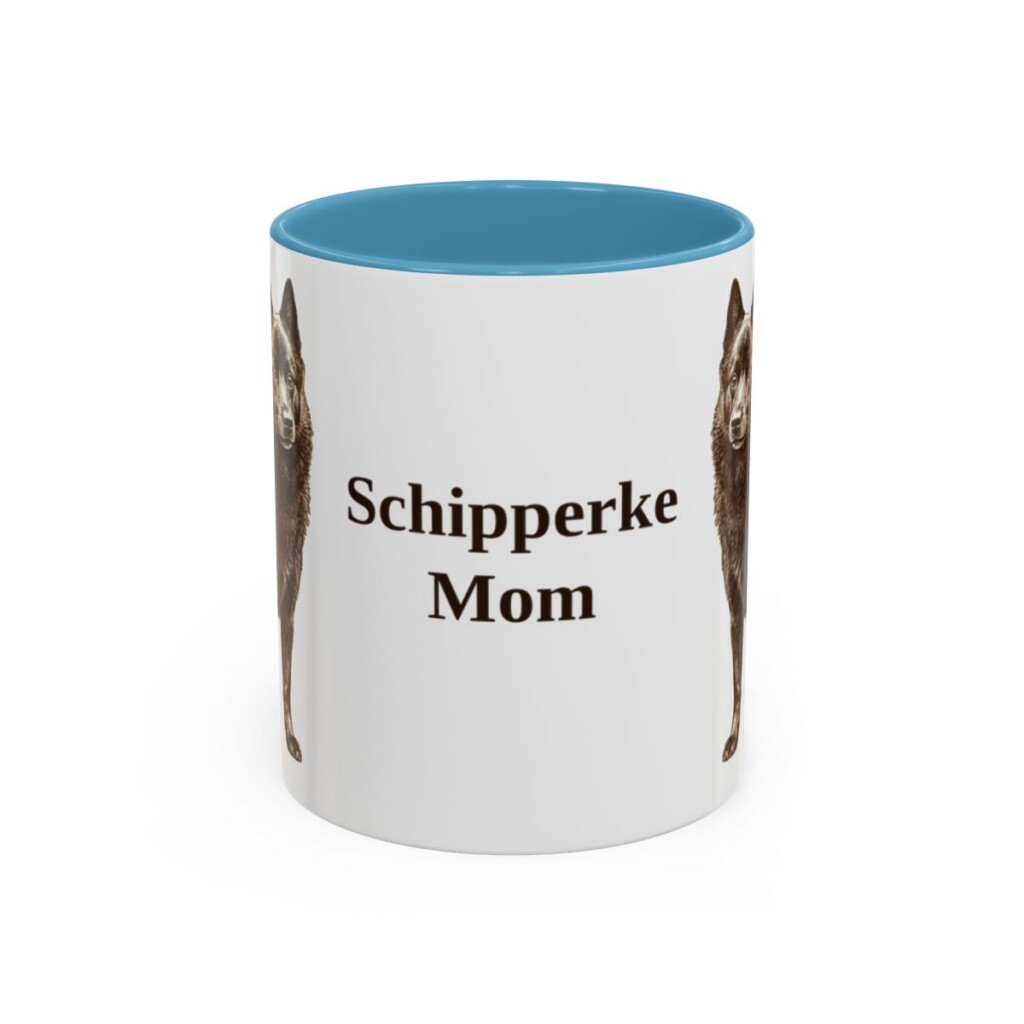 11oz Schipperke Dog Mom Mug, Light Blue, front view