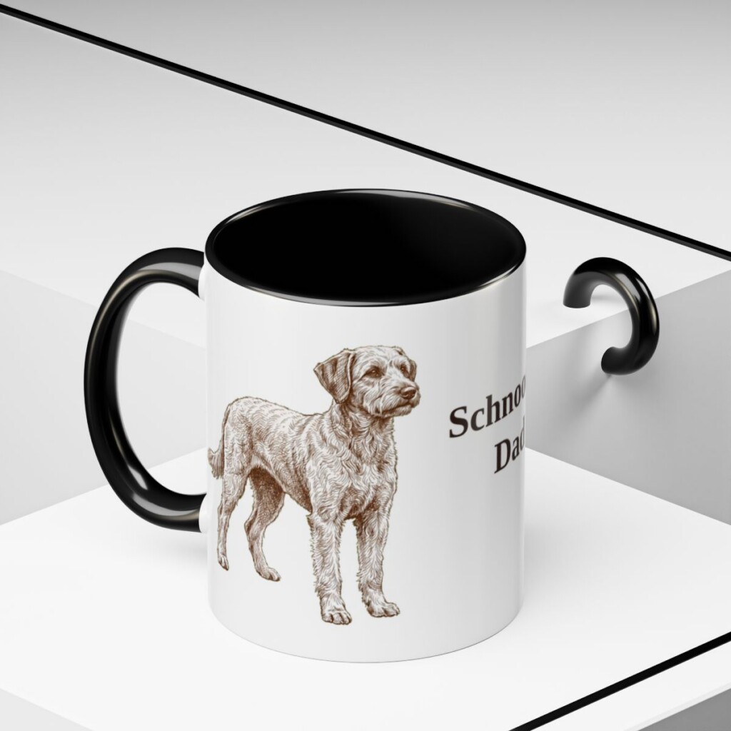 11oz Schnoodle Dog Dad Mug, Black, lifestyle photo