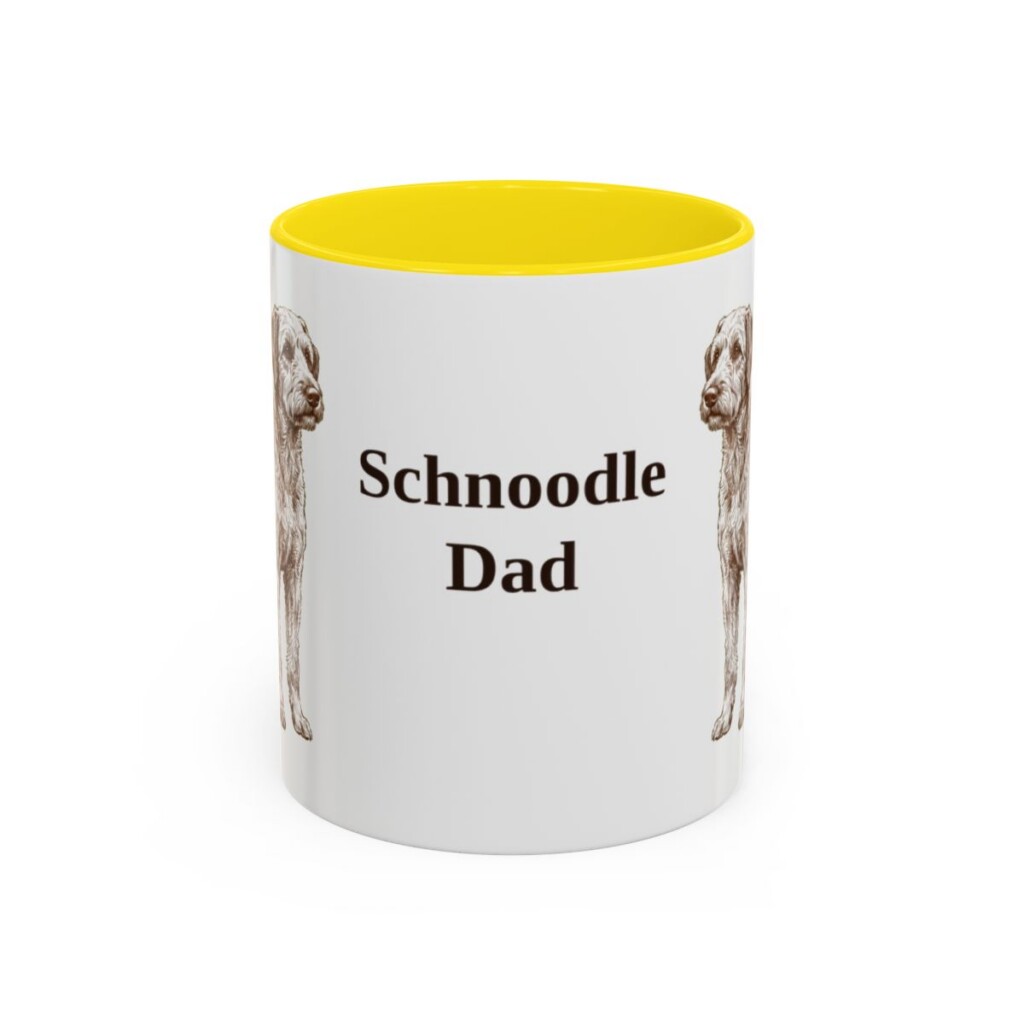 11oz Schnoodle Dog Dad Mug, Yellow, front view
