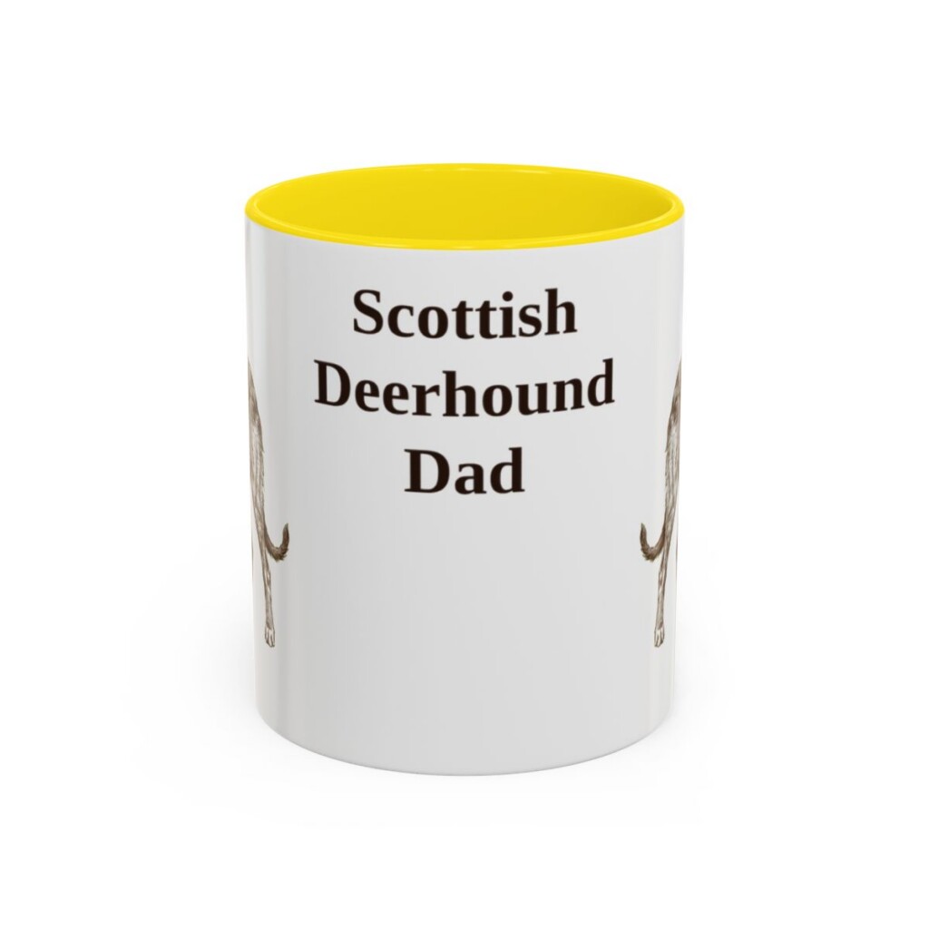 11oz Scottish Deerhound Dog Dad Mug, Yellow, front view