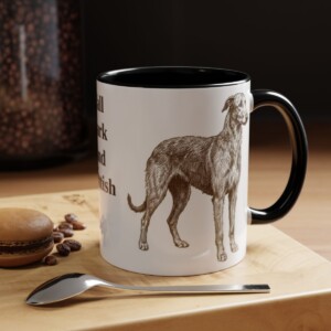 11oz Funny Scottish Deerhound Mug, Black, lifestyle photo